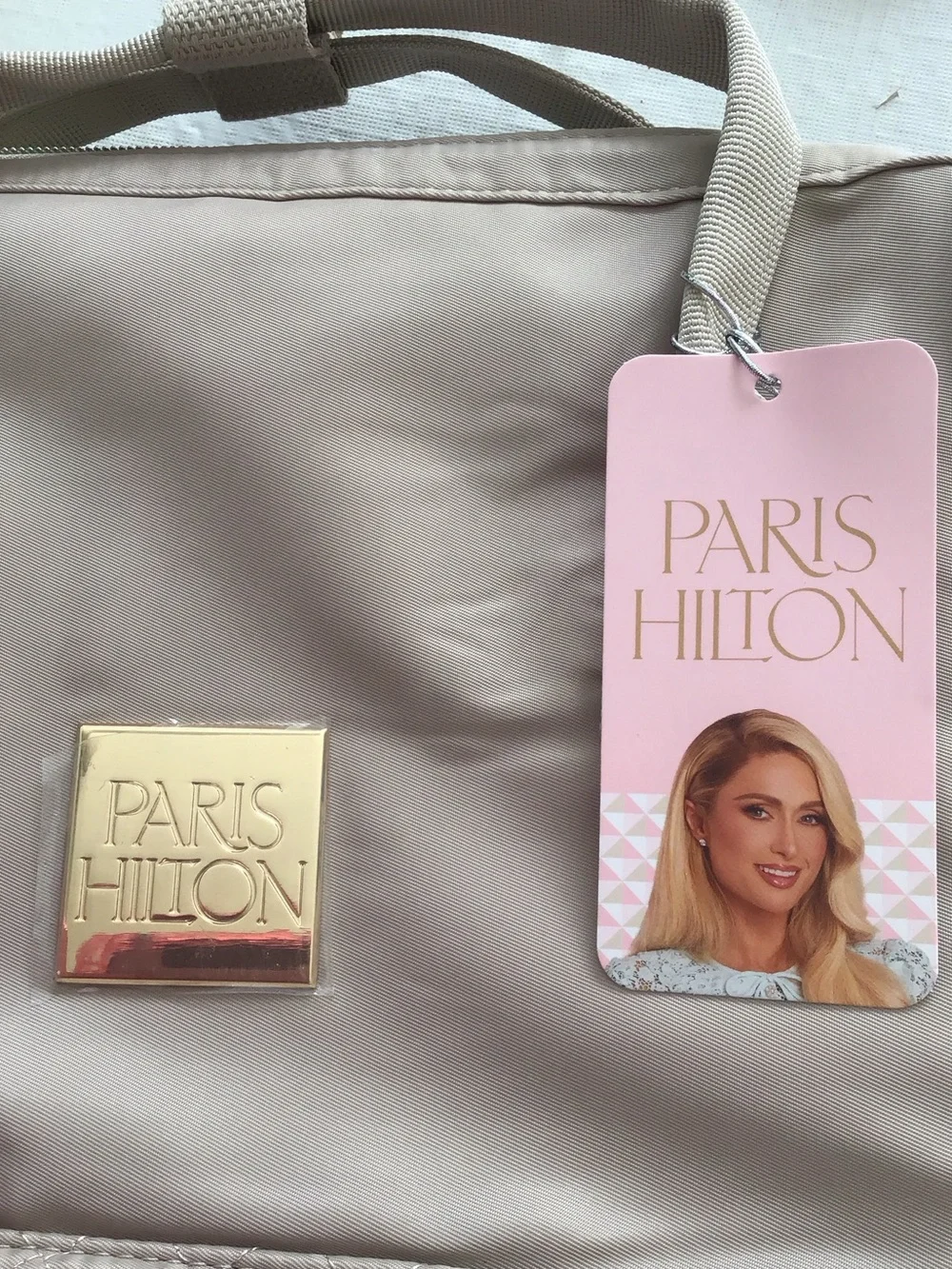 Paris Hilton Beige Quilted Backpack Tote with Gold  logo. ##